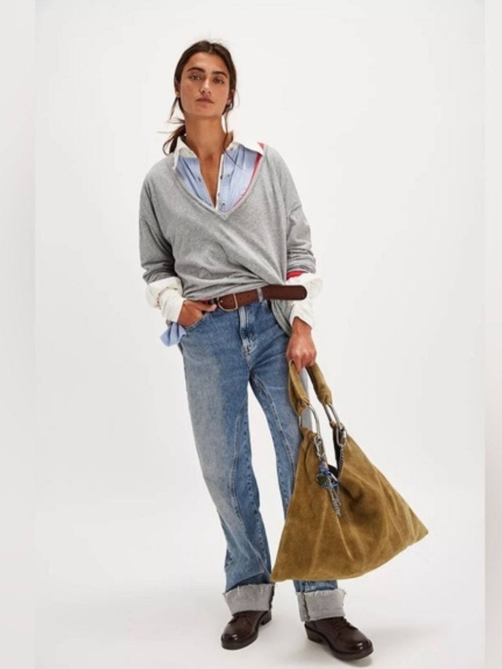 Free People Bobbi Slouchy Suede Tote - Light Sand